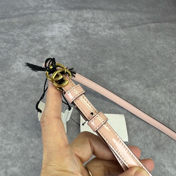 Gucci Slim Patent Powder Pink Leather Marmont Double G Belt 707327 105/42 - Picture 7 of 11